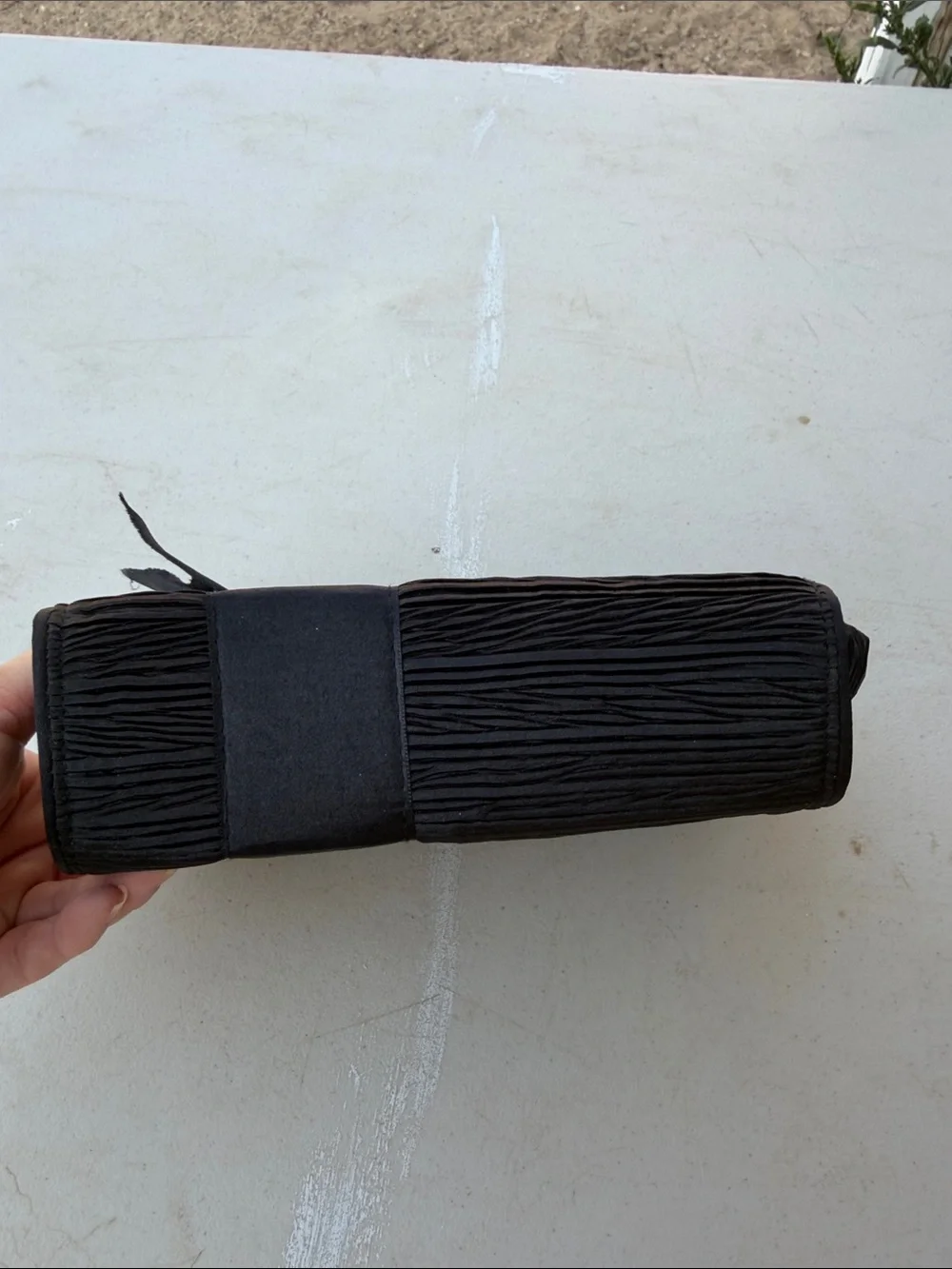Vintage Trucco Elegant Black Pleated Clutch Wristlet with Tie Accent